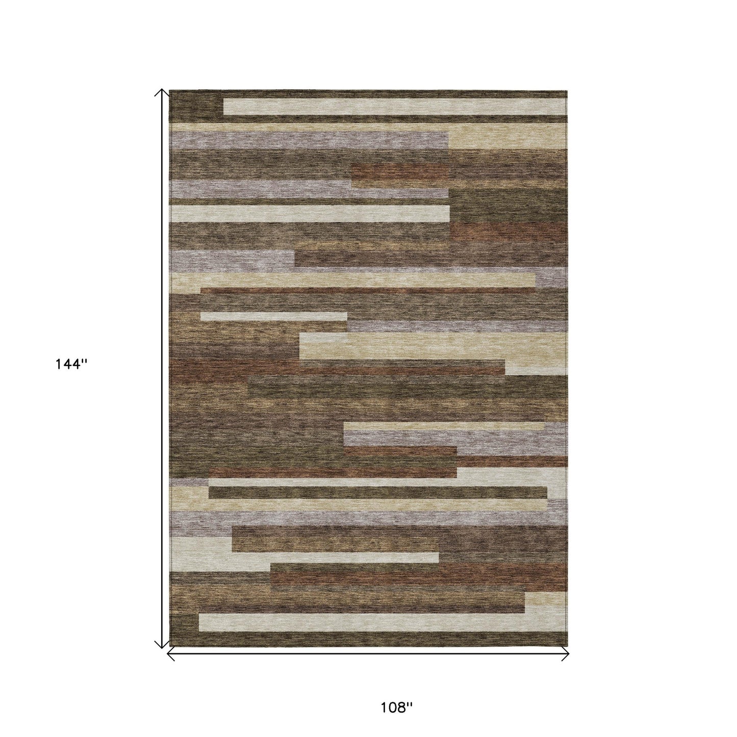 9' X 12' Brown Beige And Copper Striped Washable Indoor Outdoor Area Rug - Look Good Store