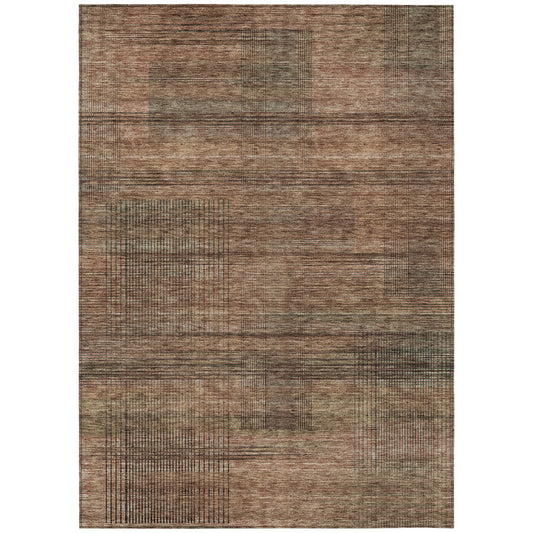 9' X 12' Orange Copper And Brown Striped Washable Indoor Outdoor Area Rug - Look Good Store
