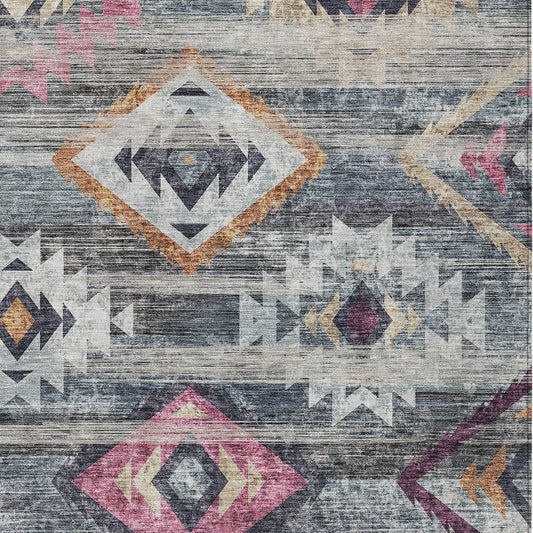 8' X 10' Gray Charcoal And Silver Southwestern Washable Indoor Outdoor Area Rug - Look Good Store