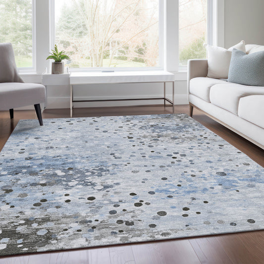 8' X 10' Sky Blue And Gray Abstract Washable Indoor Outdoor Area Rug - Look Good Store