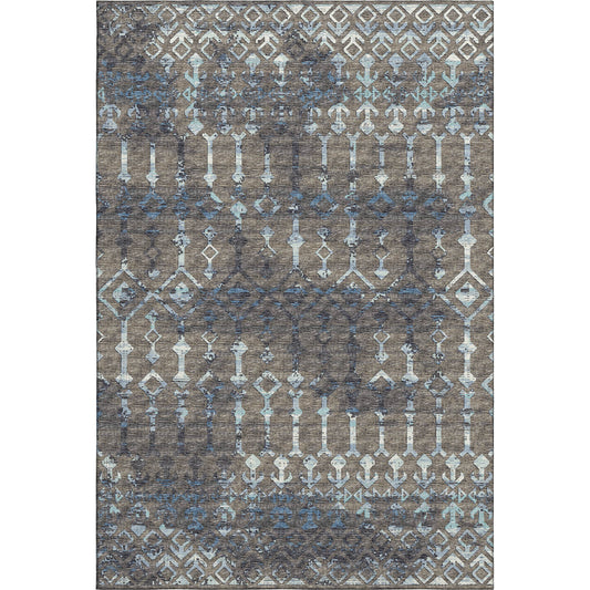 5' X 8' Burnished Brown And Blue Tribal Washable Area Rug With UV Protection - Look Good Store