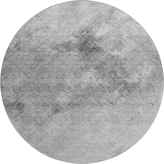 8' Silver And Gray Abstract Washable Round Rug With UV Protection - Look Good Store