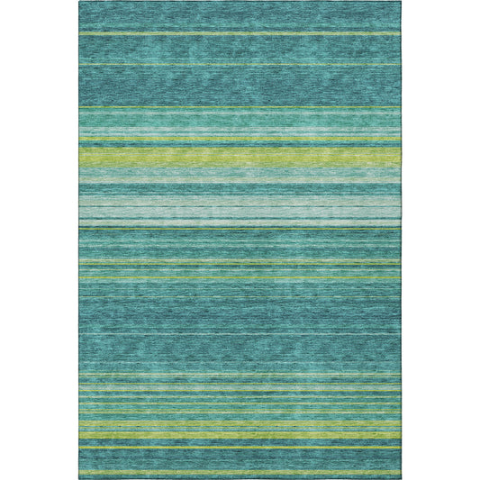 10' X 14' Teal Lime Green And Sky Blue Striped Washable Area Rug With UV Protection - Look Good Store