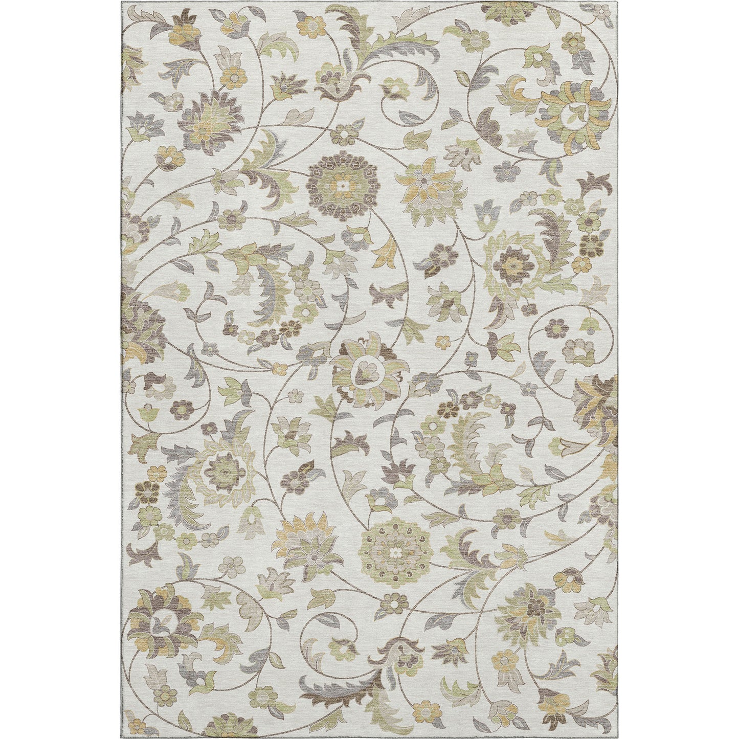 8' X 10' Ivory Copper And Gray Floral Washable Area Rug With UV Protection - Look Good Store
