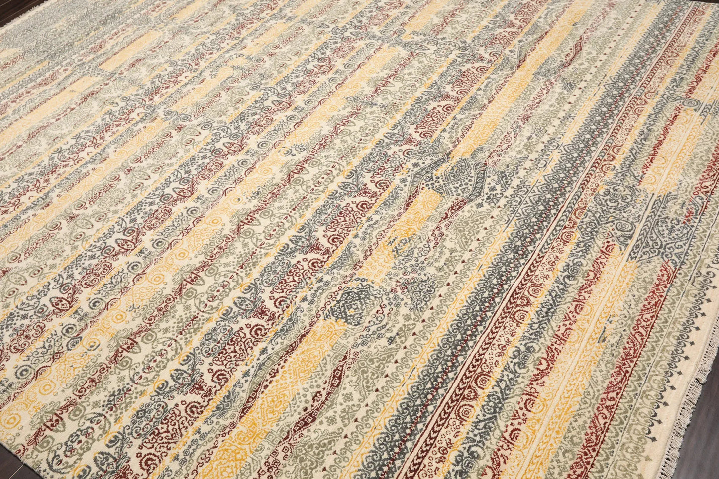 8x10 Ivory, Blue Hand Knotted 100% Wool Peshawar Transitional Oriental Area Rug - Look Good Store