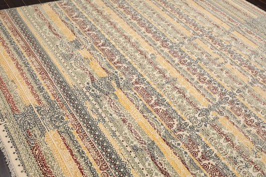 8x10 Ivory, Blue Hand Knotted 100% Wool Peshawar Transitional Oriental Area Rug - Look Good Store