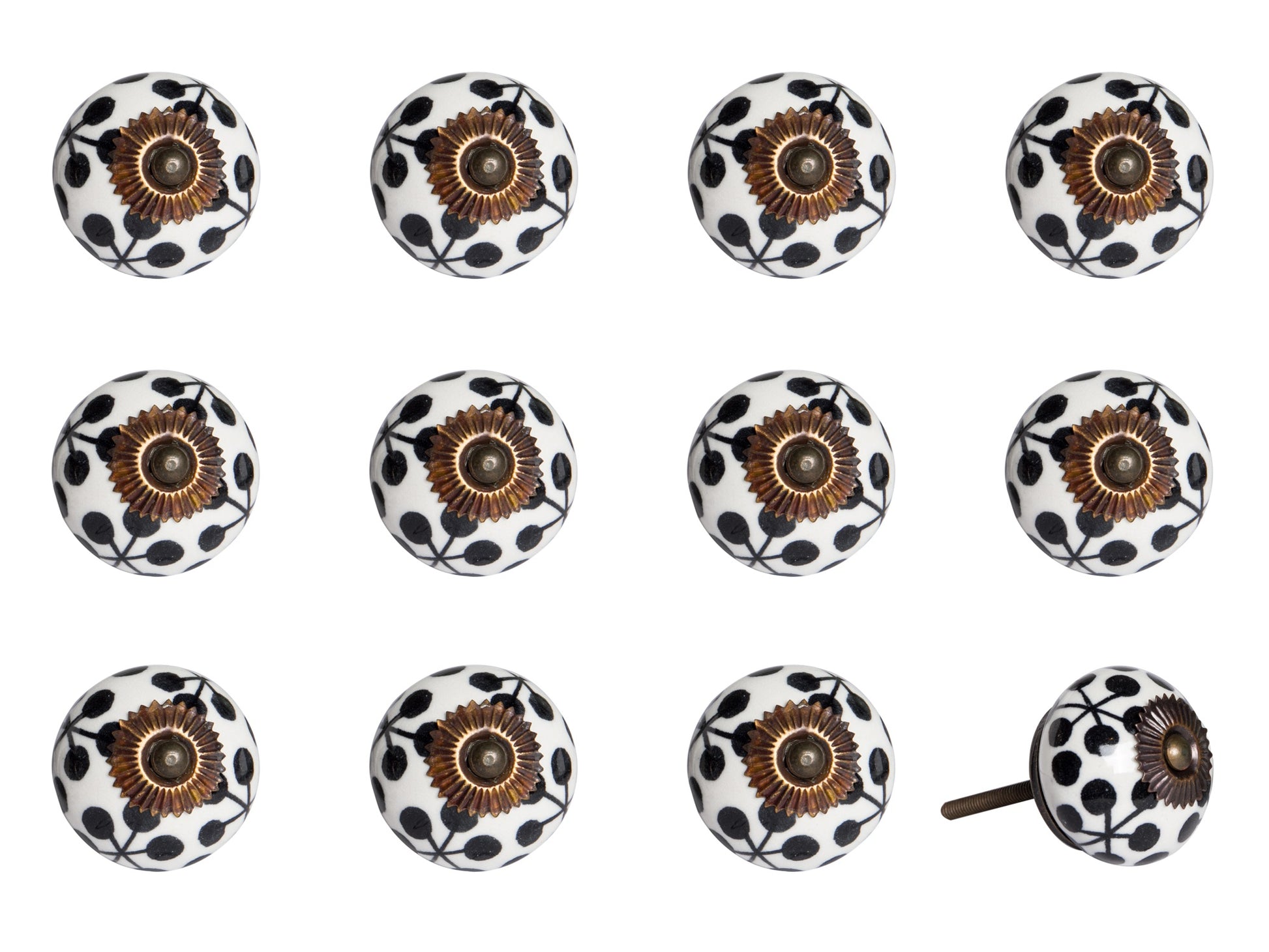 Set of Twelve Black White And Copper Ceramic Geometric Drawer Pull Knobs - Look Good Store