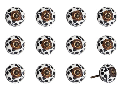Set of Twelve Black White And Copper Ceramic Geometric Drawer Pull Knobs - Look Good Store