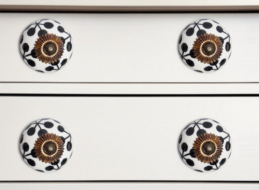 Set of Twelve Black White And Copper Ceramic Geometric Drawer Pull Knobs - Look Good Store