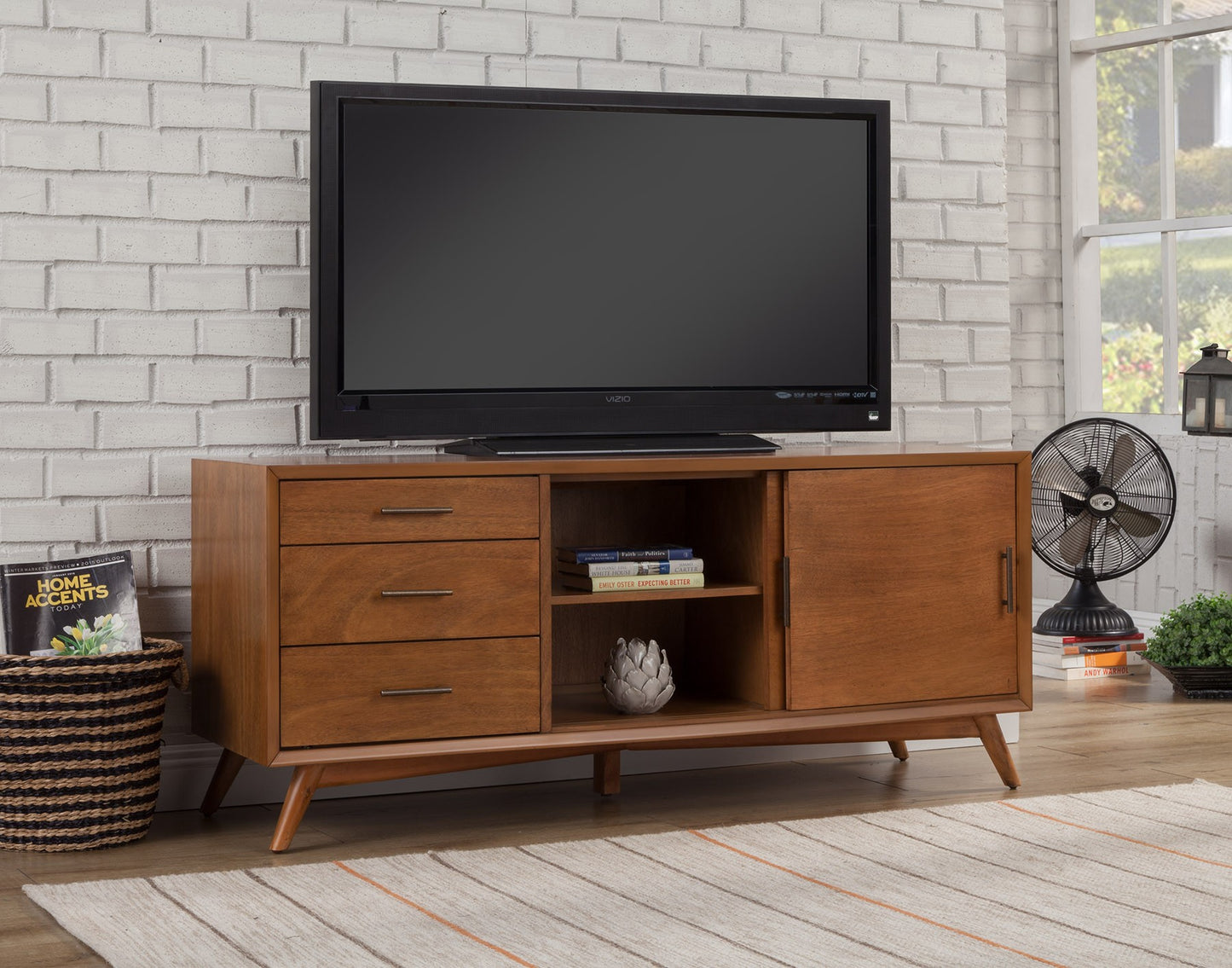 64" Brown TV Stand with Drawers and Sliding Door - Look Good Store