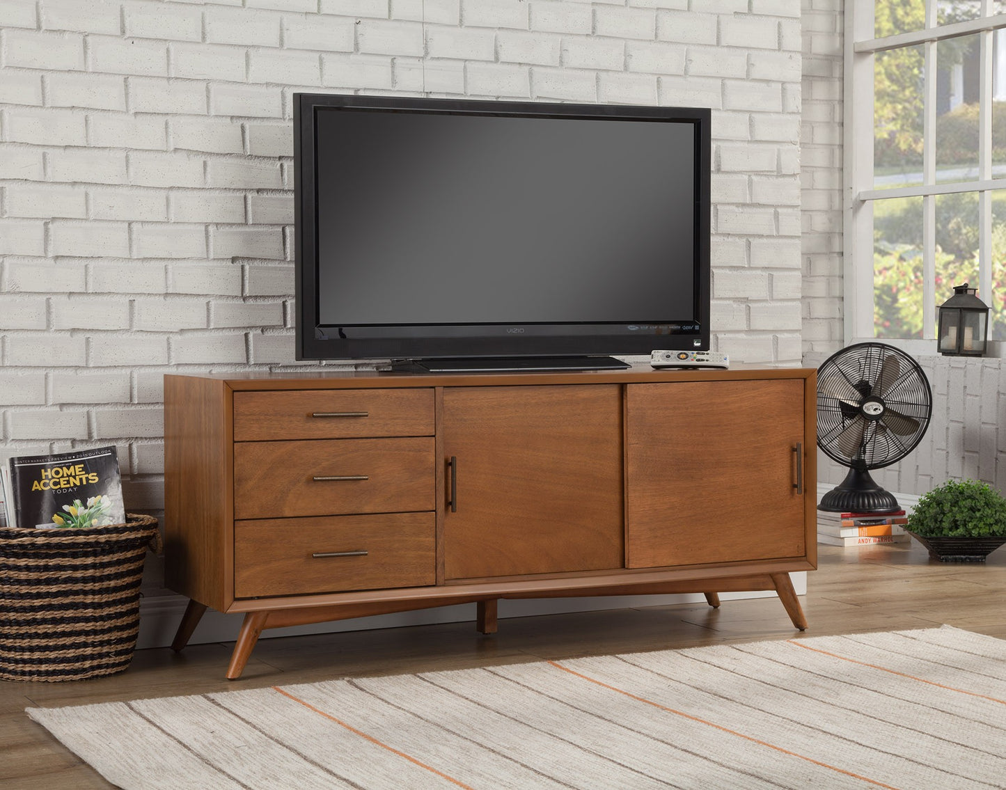 64" Brown TV Stand with Drawers and Sliding Door - Look Good Store
