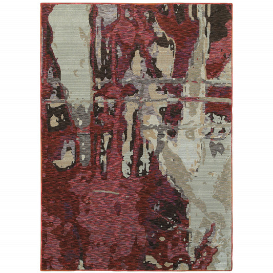 7' X 10' Red and Beige Abstract Power Loom Area Rug - Look Good Store
