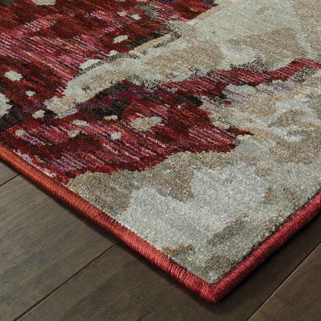 7' X 10' Red and Beige Abstract Power Loom Area Rug - Look Good Store