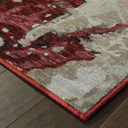 7' X 10' Red and Beige Abstract Power Loom Area Rug - Look Good Store