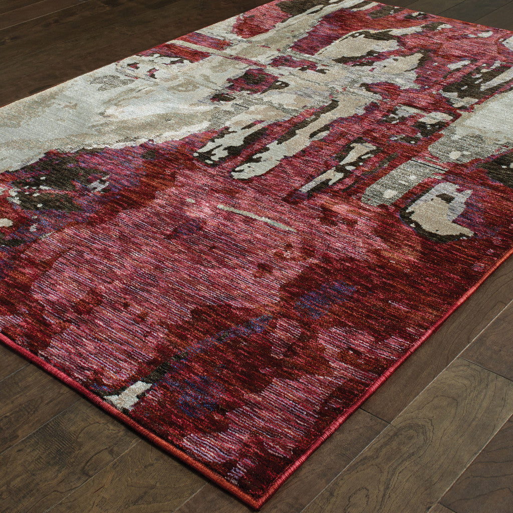 7' X 10' Red and Beige Abstract Power Loom Area Rug - Look Good Store