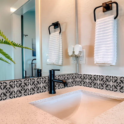 12" X 12" Black and White Orchid Peel and Stick Removable Tiles - Look Good Store