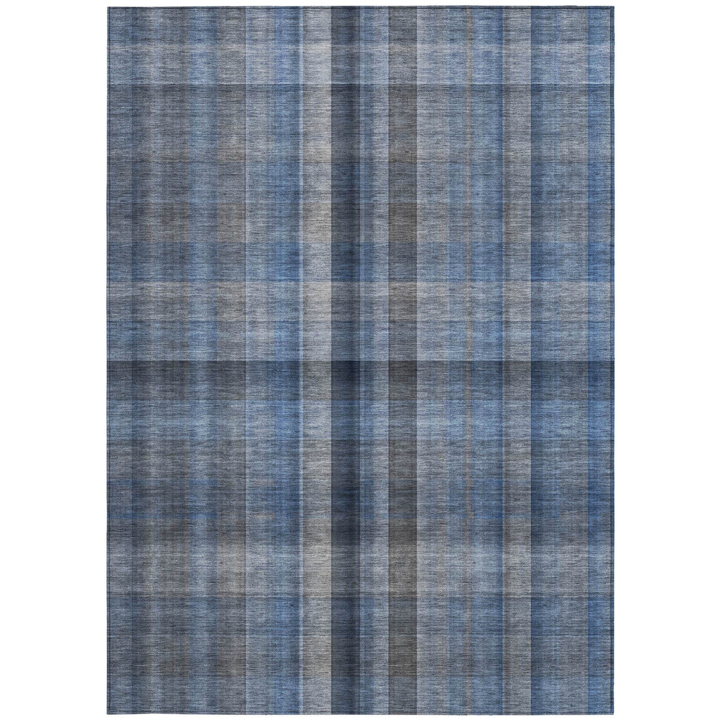 5' X 8' Blue Plaid Washable Non Skid Indoor Outdoor Area Rug - Look Good Store