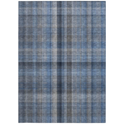 5' X 8' Blue Plaid Washable Non Skid Indoor Outdoor Area Rug - Look Good Store