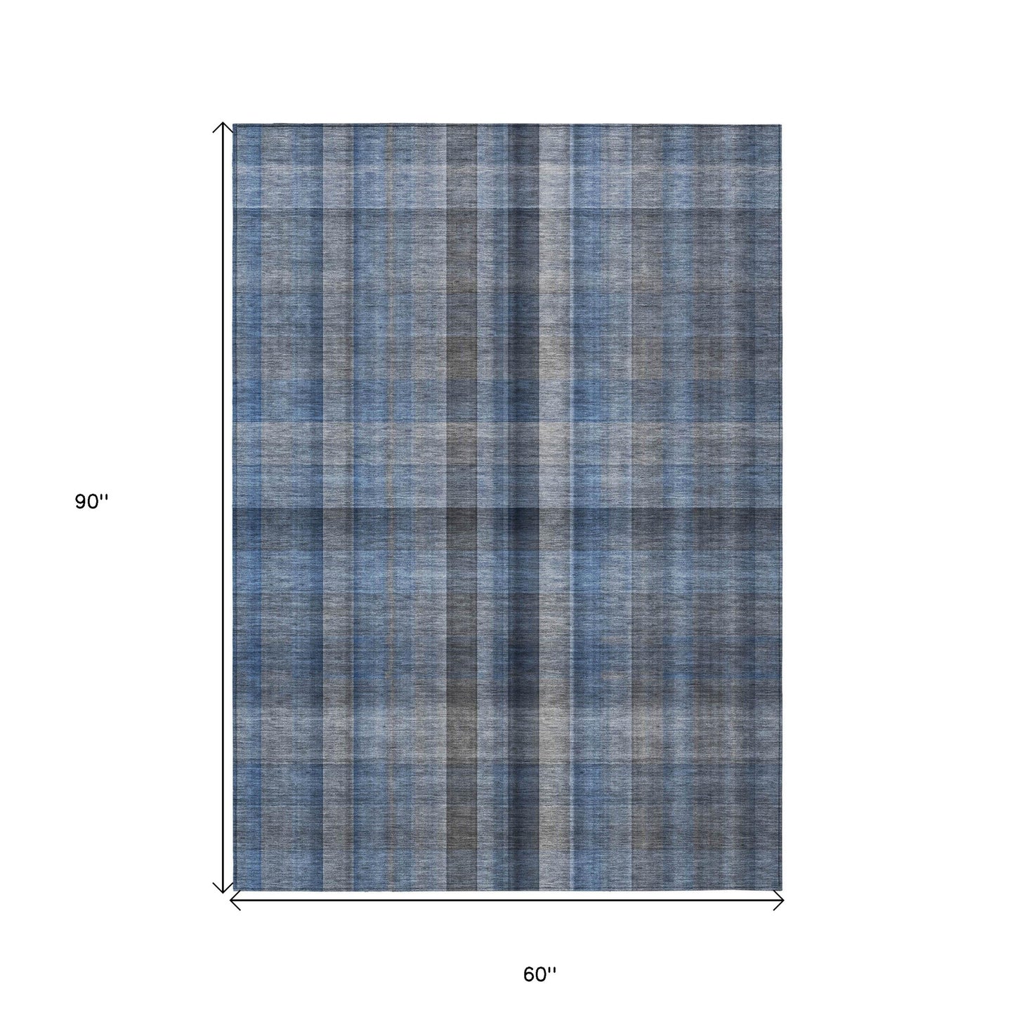 5' X 8' Blue Plaid Washable Non Skid Indoor Outdoor Area Rug - Look Good Store