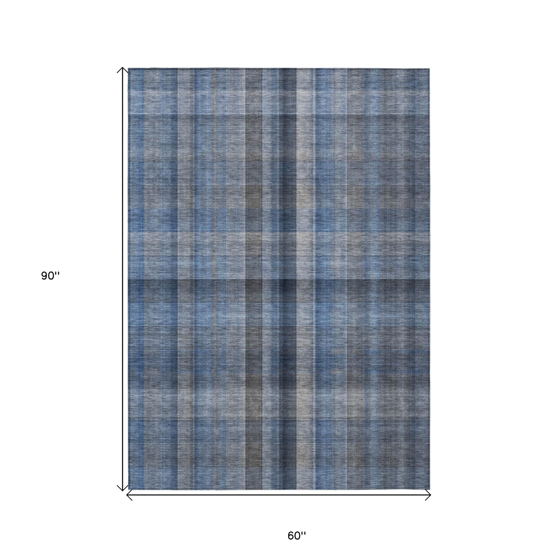 5' X 8' Blue Plaid Washable Non Skid Indoor Outdoor Area Rug - Look Good Store