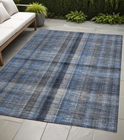 5' X 8' Blue Plaid Washable Non Skid Indoor Outdoor Area Rug - Look Good Store
