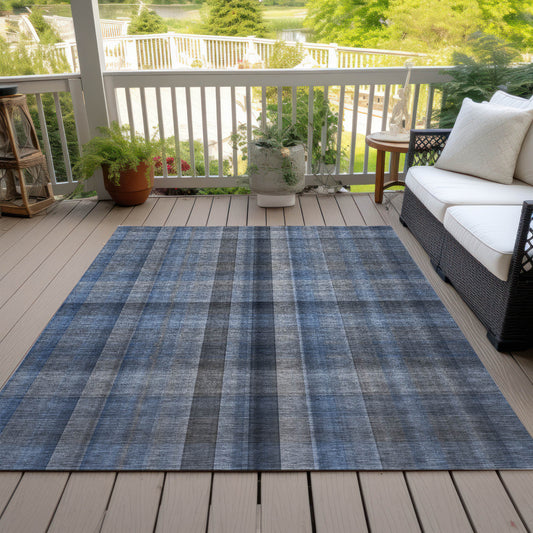 5' X 8' Blue Plaid Washable Non Skid Indoor Outdoor Area Rug - Look Good Store