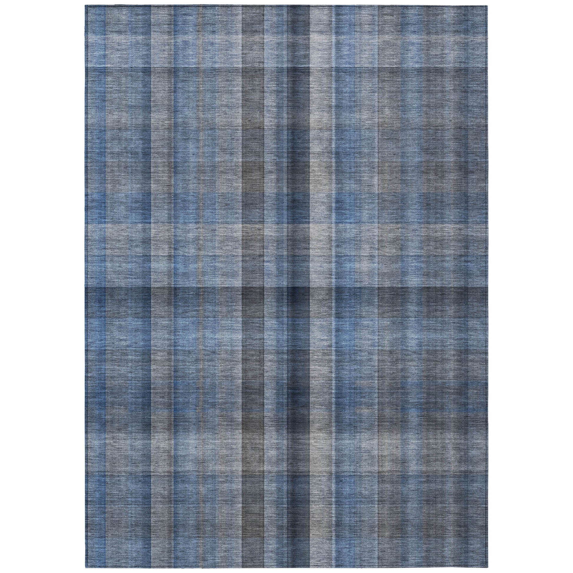 5' X 8' Blue Plaid Washable Non Skid Indoor Outdoor Area Rug - Look Good Store