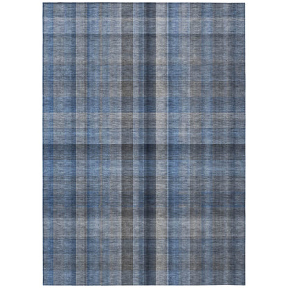 5' X 8' Blue Plaid Washable Non Skid Indoor Outdoor Area Rug - Look Good Store