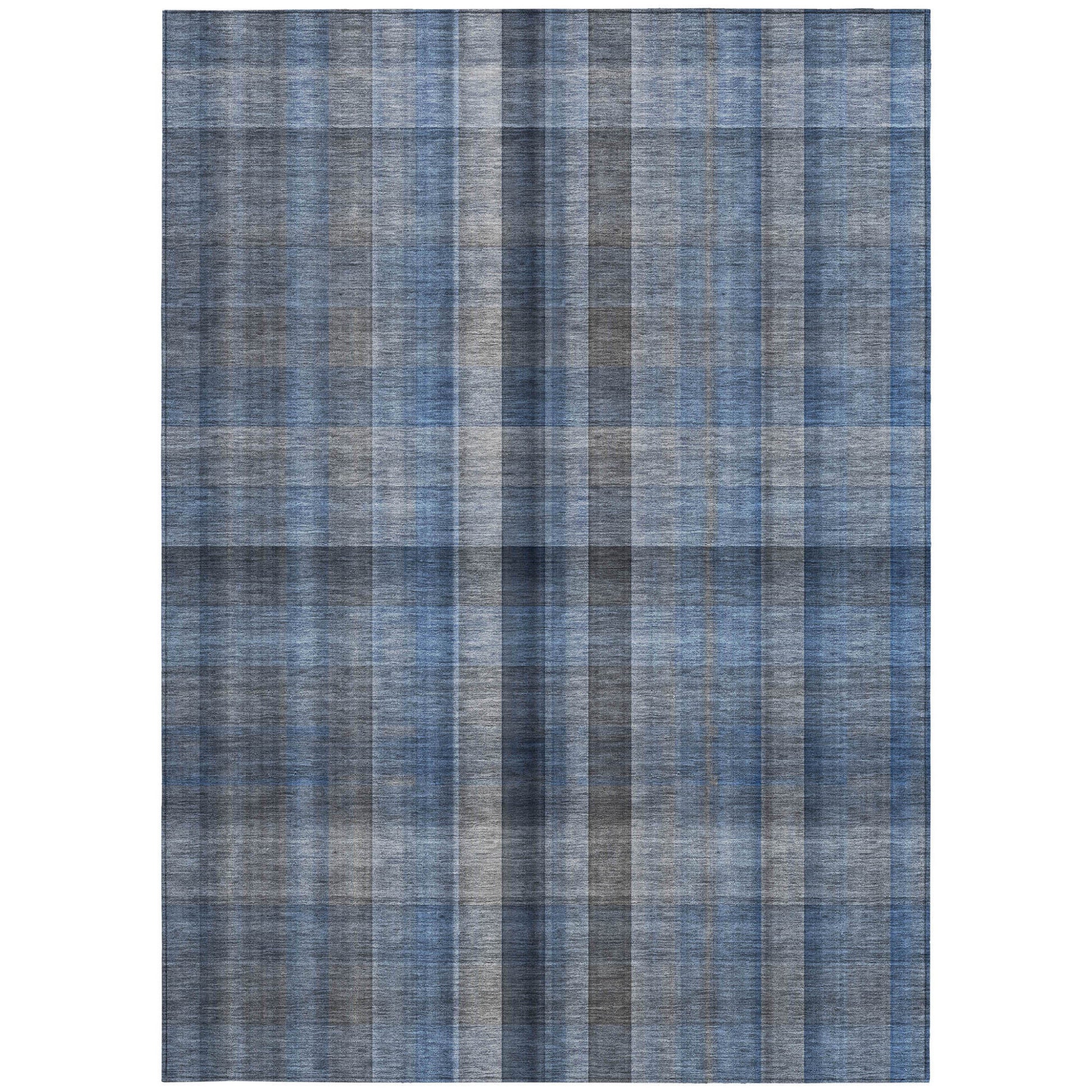 5' X 8' Blue Plaid Washable Non Skid Indoor Outdoor Area Rug - Look Good Store