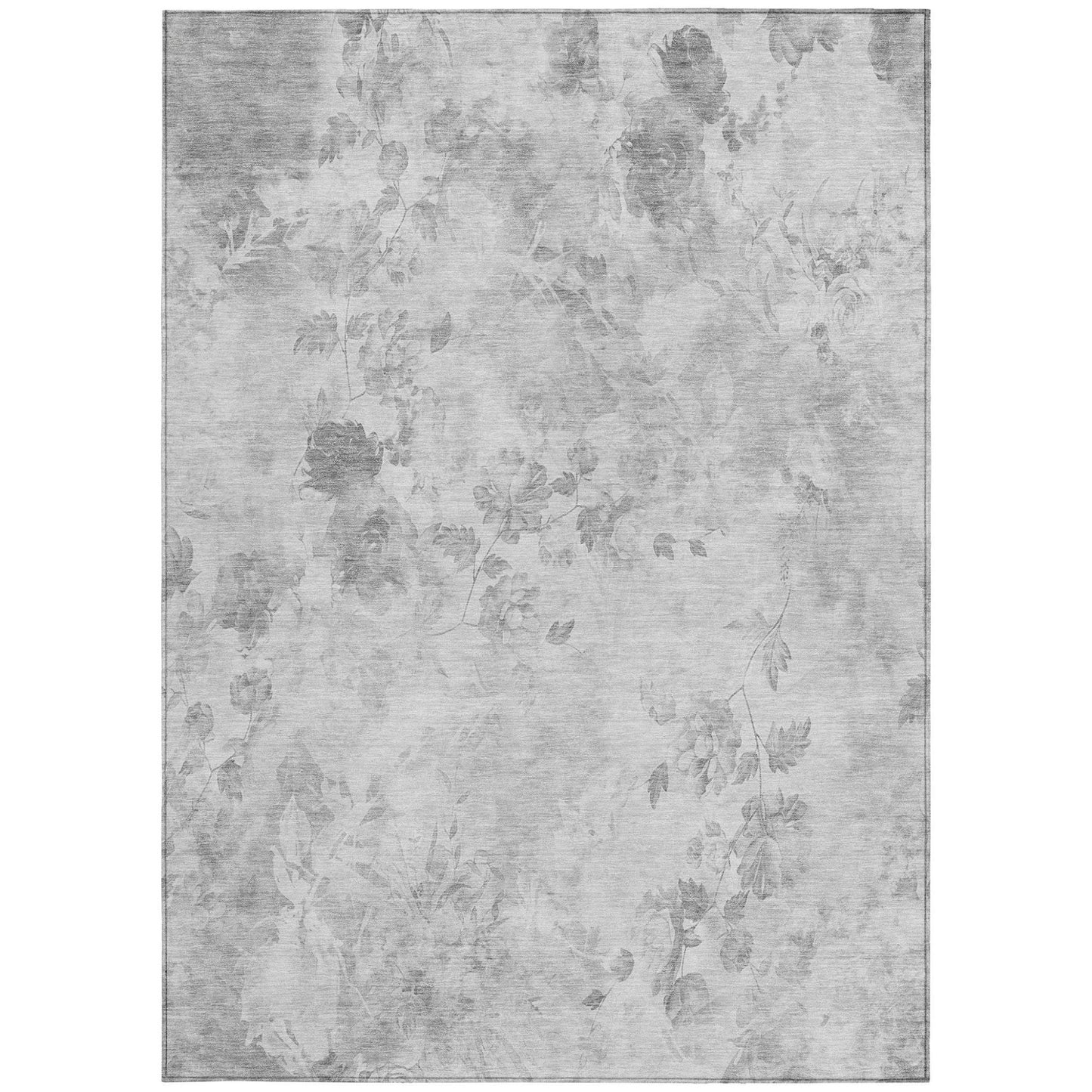 9' X 12' Gray Charcoal And Silver Floral Washable Indoor Outdoor Area Rug - Look Good Store