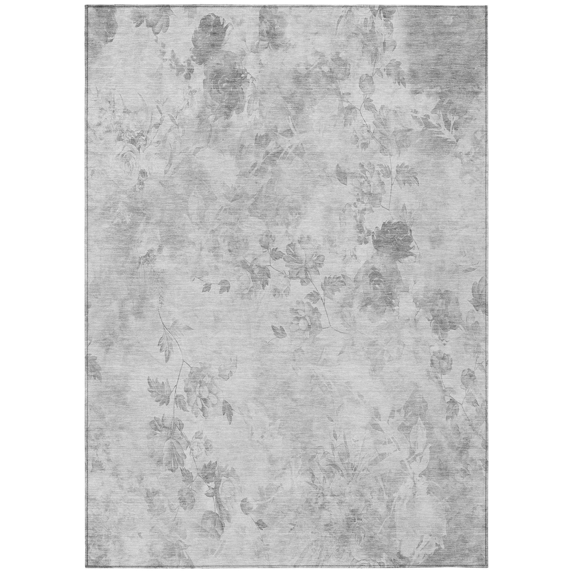 9' X 12' Gray Charcoal And Silver Floral Washable Indoor Outdoor Area Rug - Look Good Store