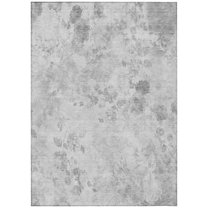 9' X 12' Gray Charcoal And Silver Floral Washable Indoor Outdoor Area Rug - Look Good Store