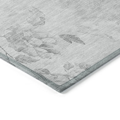 9' X 12' Gray Charcoal And Silver Floral Washable Indoor Outdoor Area Rug - Look Good Store