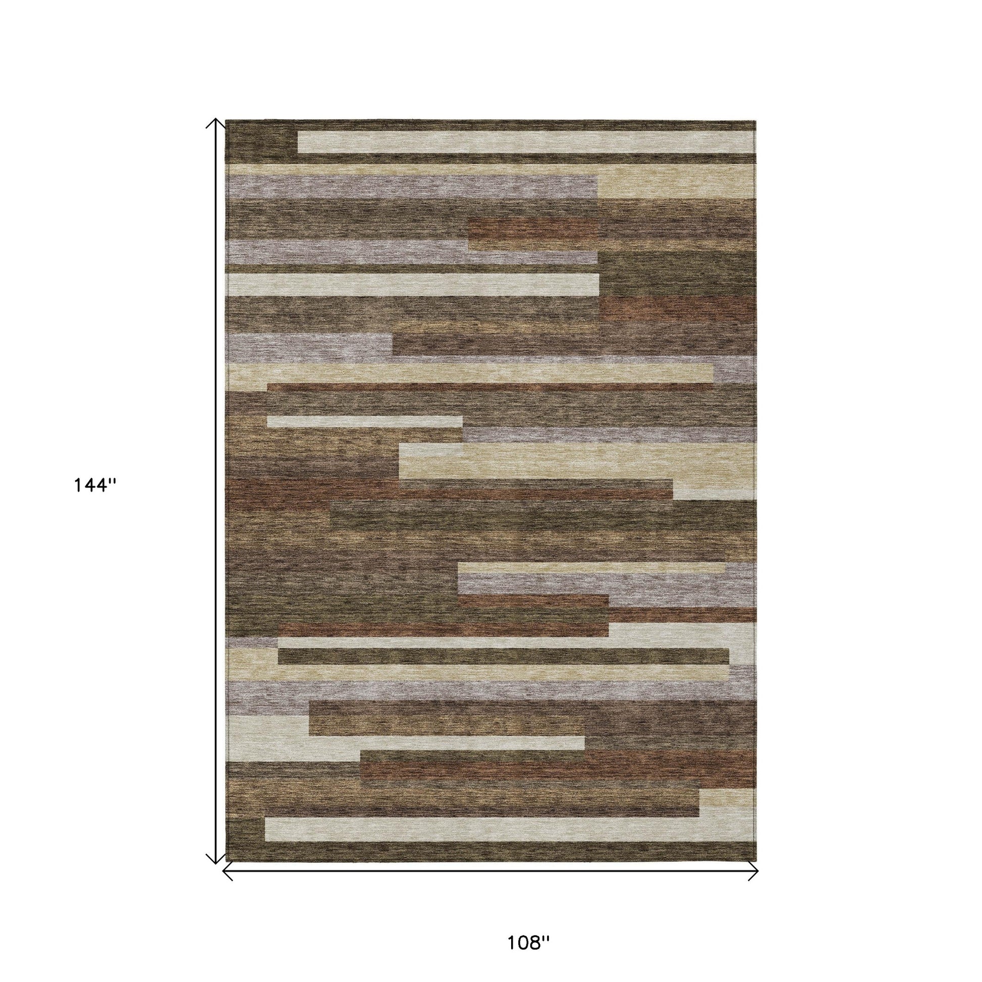 9' X 12' Brown Beige And Copper Striped Washable Indoor Outdoor Area Rug - Look Good Store
