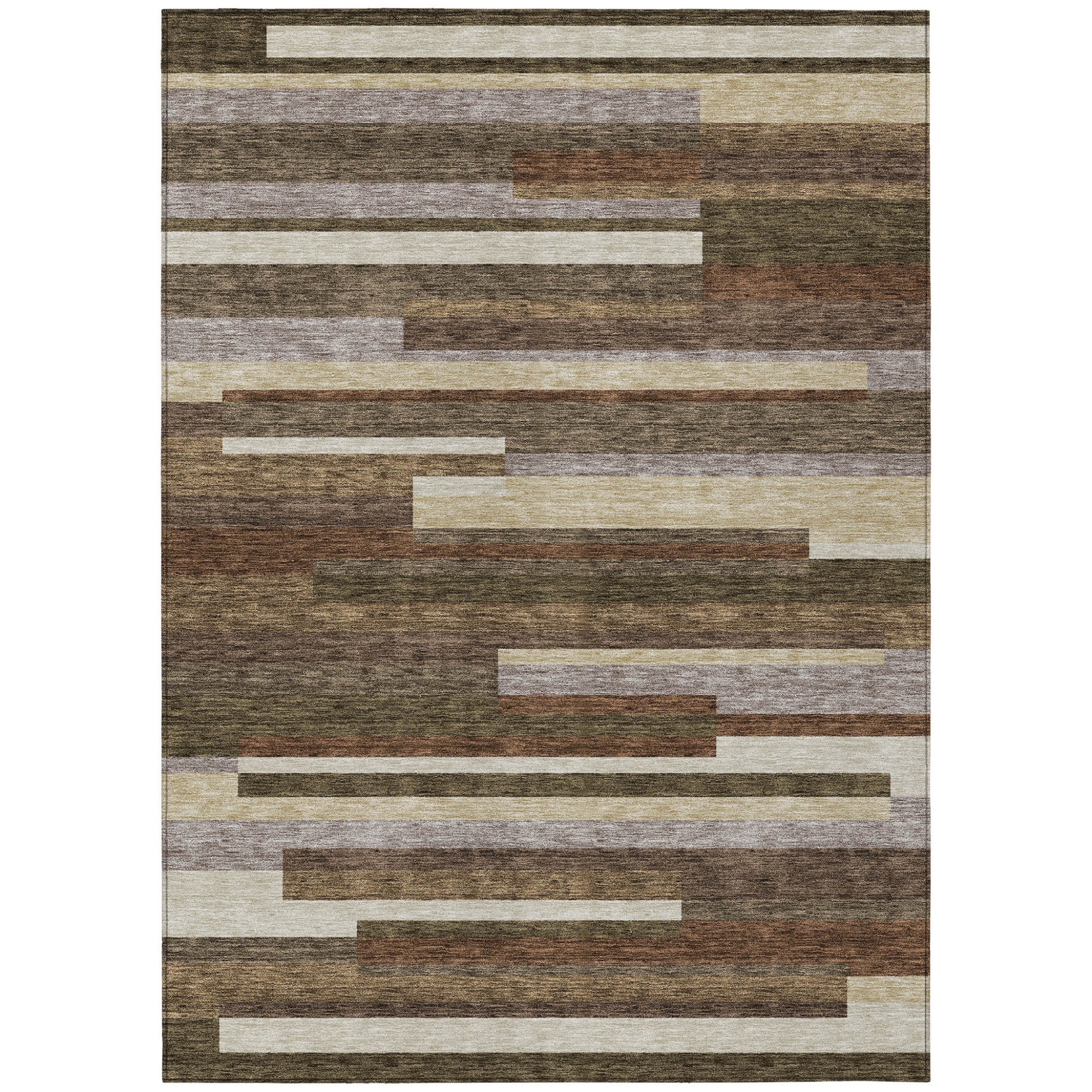 9' X 12' Brown Beige And Copper Striped Washable Indoor Outdoor Area Rug - Look Good Store