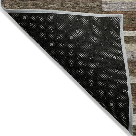 9' X 12' Brown Beige And Copper Striped Washable Indoor Outdoor Area Rug - Look Good Store