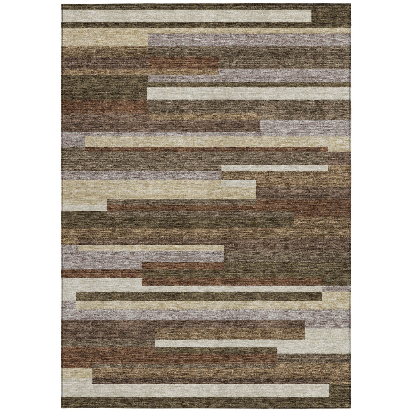 9' X 12' Brown Beige And Copper Striped Washable Indoor Outdoor Area Rug - Look Good Store
