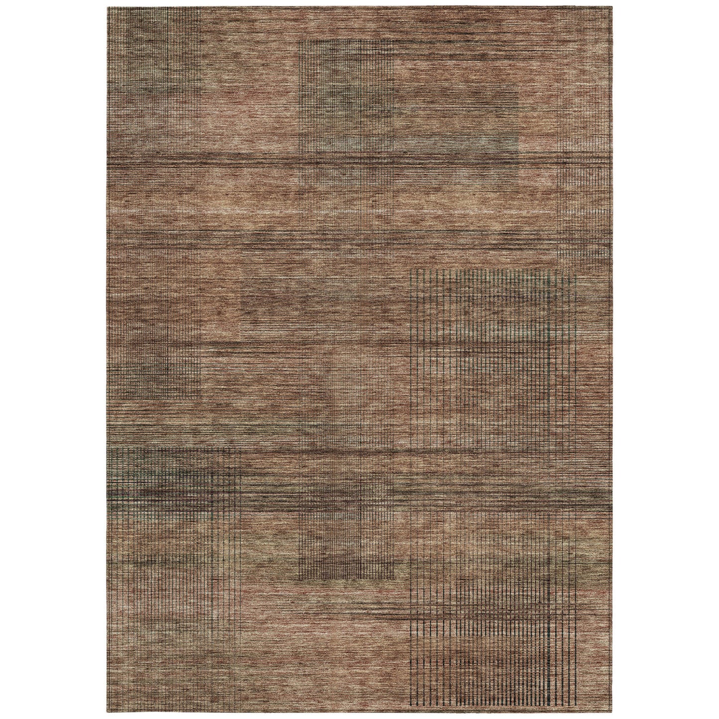9' X 12' Orange Copper And Brown Striped Washable Indoor Outdoor Area Rug - Look Good Store