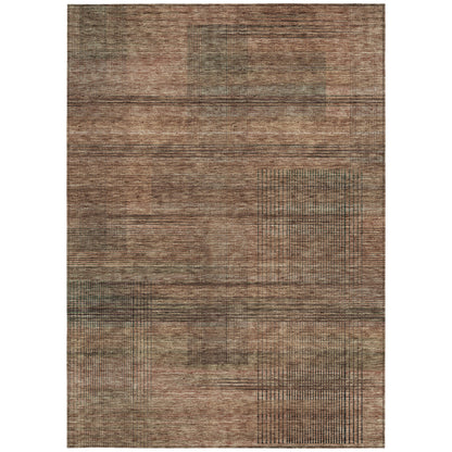 9' X 12' Orange Copper And Brown Striped Washable Indoor Outdoor Area Rug - Look Good Store