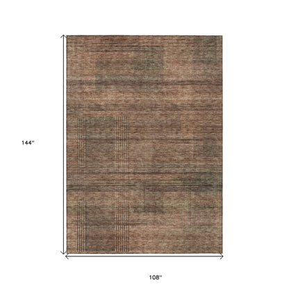 9' X 12' Orange Copper And Brown Striped Washable Indoor Outdoor Area Rug - Look Good Store