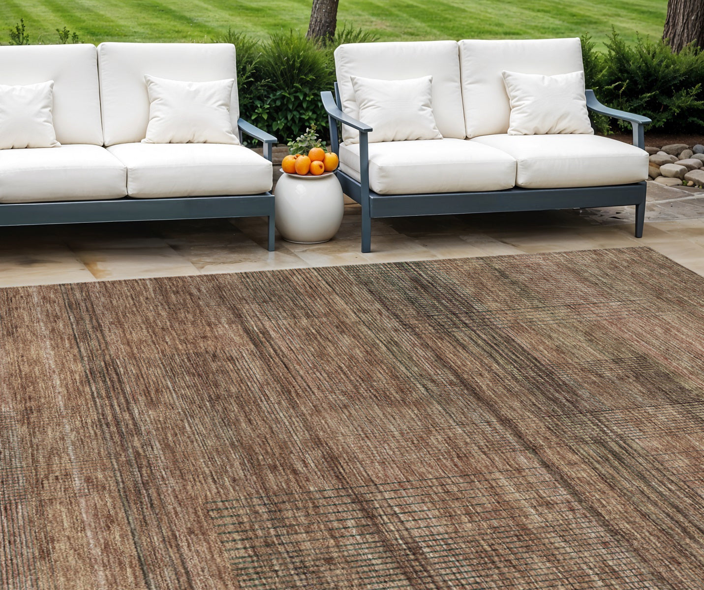 9' X 12' Orange Copper And Brown Striped Washable Indoor Outdoor Area Rug - Look Good Store