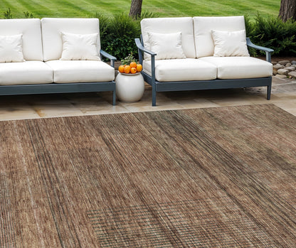 9' X 12' Orange Copper And Brown Striped Washable Indoor Outdoor Area Rug - Look Good Store