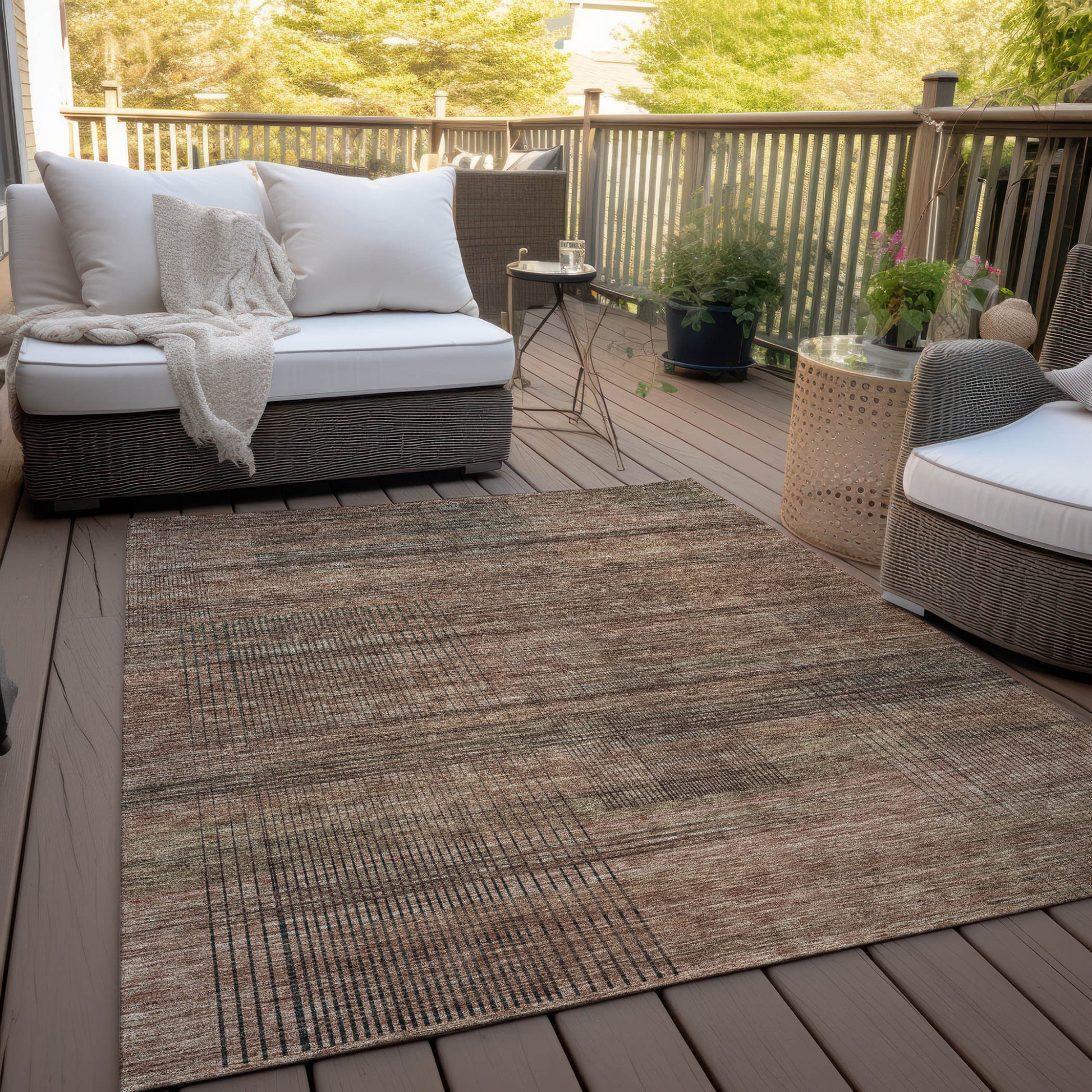 9' X 12' Orange Copper And Brown Striped Washable Indoor Outdoor Area Rug - Look Good Store