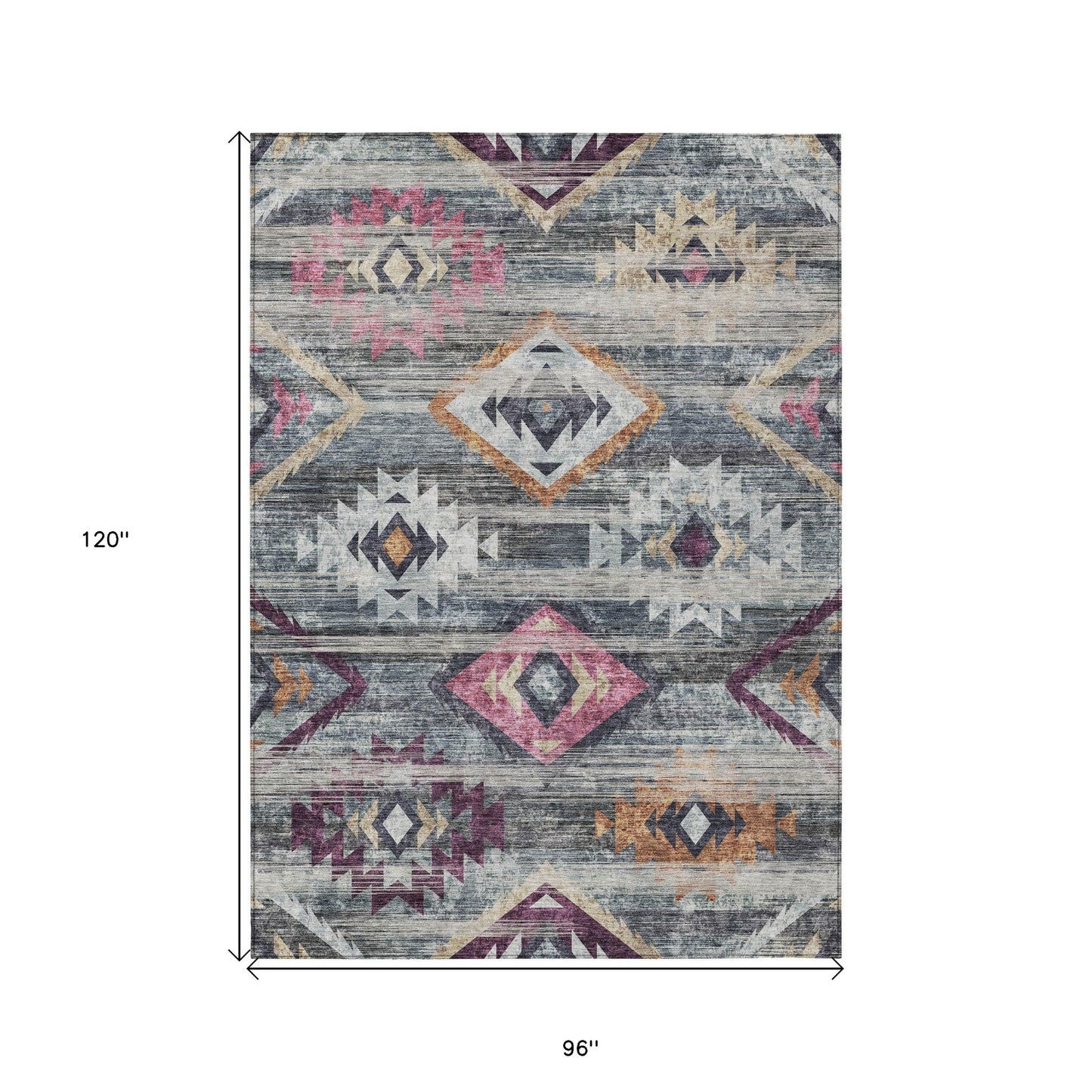 8' X 10' Gray Charcoal And Silver Southwestern Washable Indoor Outdoor Area Rug - Look Good Store