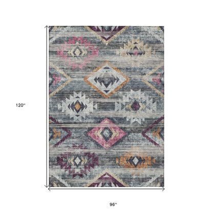 8' X 10' Gray Charcoal And Silver Southwestern Washable Indoor Outdoor Area Rug - Look Good Store