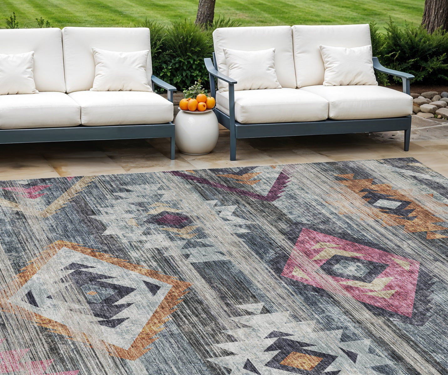 8' X 10' Gray Charcoal And Silver Southwestern Washable Indoor Outdoor Area Rug - Look Good Store