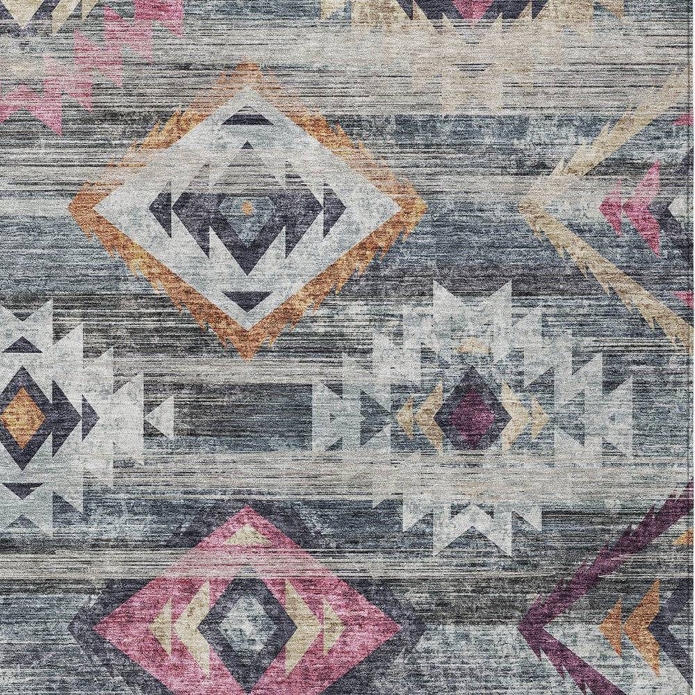 8' X 10' Gray Charcoal And Silver Southwestern Washable Indoor Outdoor Area Rug - Look Good Store