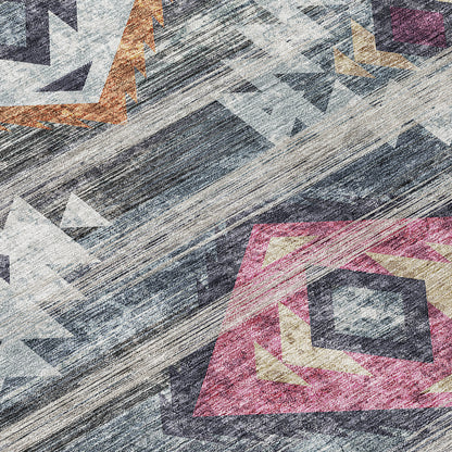 8' X 10' Gray Charcoal And Silver Southwestern Washable Indoor Outdoor Area Rug - Look Good Store