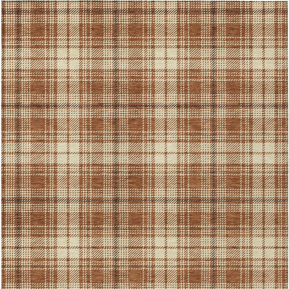 9' X 12' Brown Black And Beige Plaid Washable Indoor Outdoor Area Rug - Look Good Store
