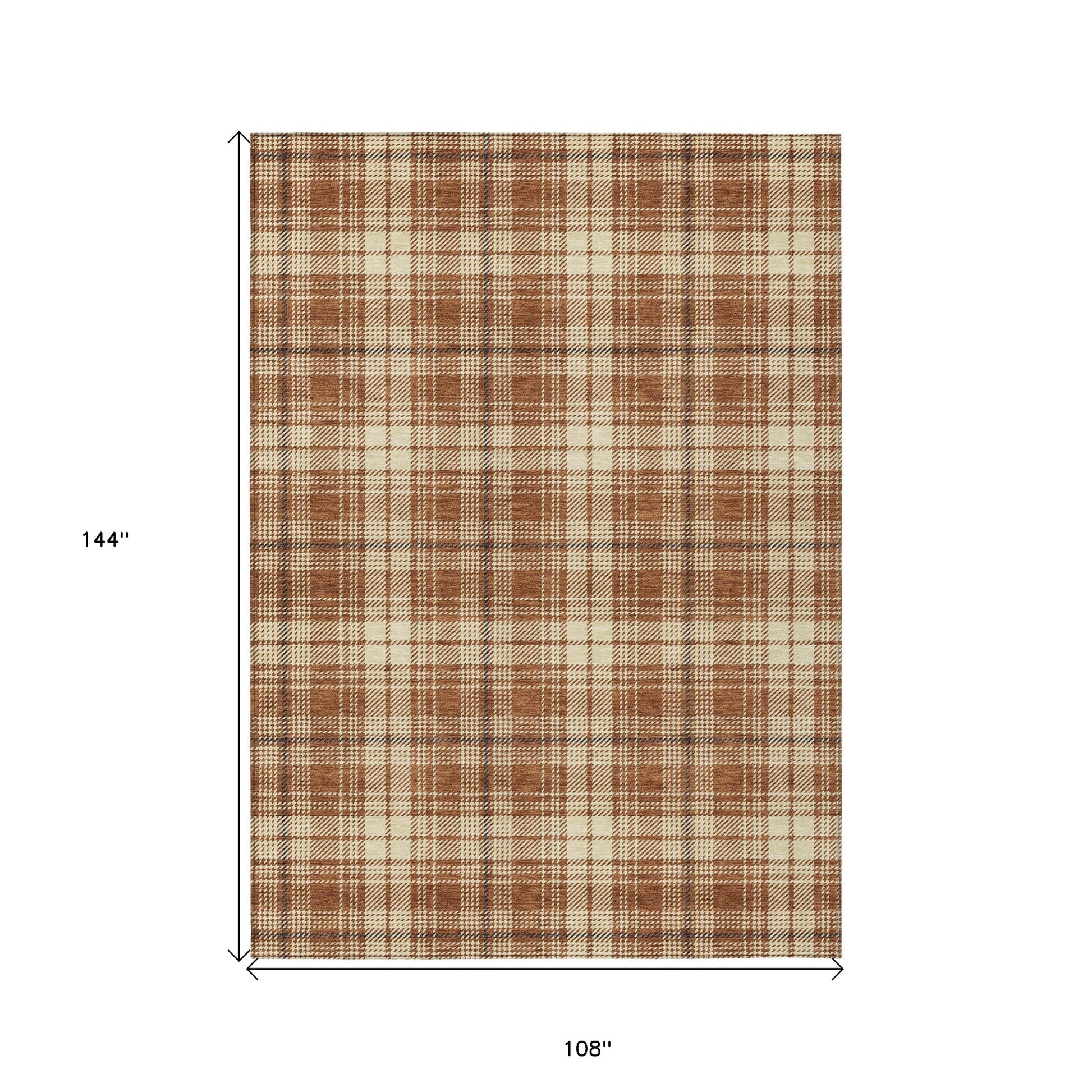 9' X 12' Brown Black And Beige Plaid Washable Indoor Outdoor Area Rug - Look Good Store